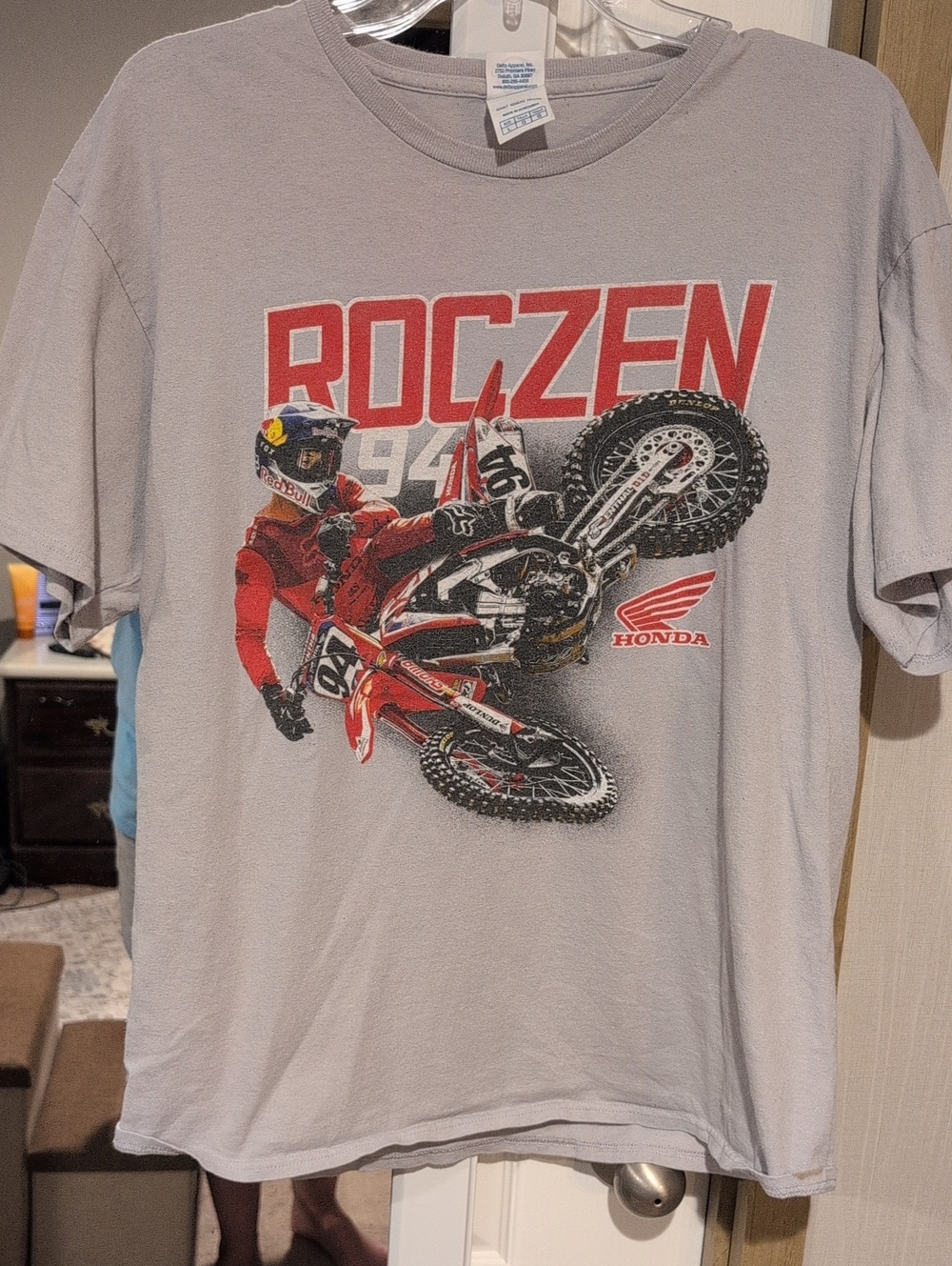 Gray Tee with Red Roczen Motocross Graphic